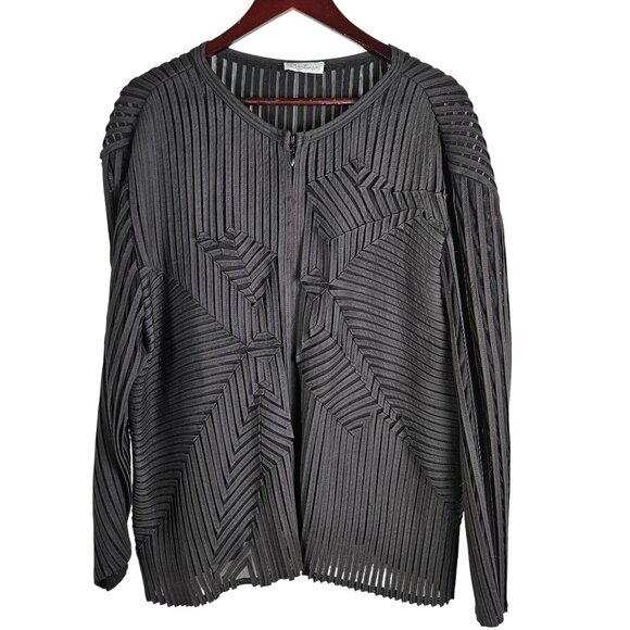 Obstinee By Ika Jacket Top Sz 2X Black Abstract Mesh Stretch Zip Vintage 90s - Picture 2 of 10